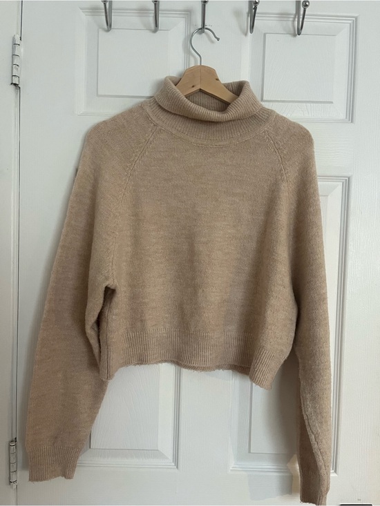Mango Sweaters - Mango Beige Cropped Turtleneck Sweater